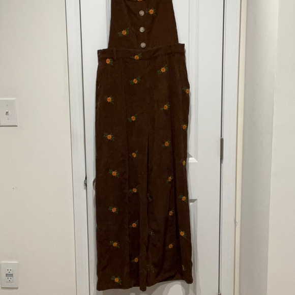 Cider Ditsy Floral Corduroy Jumpsuit Overalls Brown Medium Pockets New - Picture 2 of 7